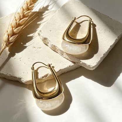 Acrylic Gold Hoop Earrings Chunky Hoop Dangle Drop Huggie Earring Statement Resin Jewelry for Women - color: White