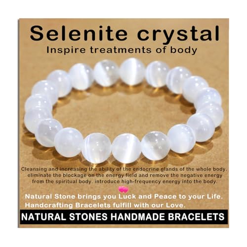 AD Beads Handmade Gemstone Stretch Elastic Bracelet Crystal Healing Reiki Nature's Beauty and Spiritual Essence Unisex (10mm, Selenite Crystal (Inspire Treatments)) - color: Selenite Crystal (Inspire Treatments), size: 10mm