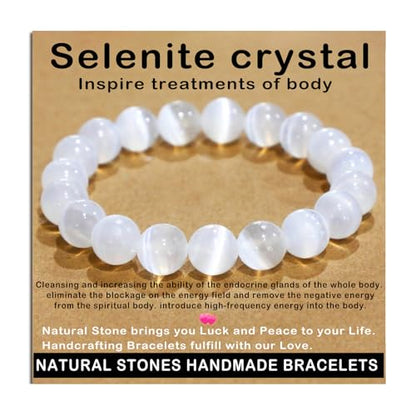 AD Beads Handmade Gemstone Stretch Elastic Bracelet Crystal Healing Reiki Nature's Beauty and Spiritual Essence Unisex (10mm, Selenite Crystal (Inspire Treatments)) - color: Selenite Crystal (Inspire Treatments), size: 10mm