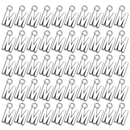 50pcs English Alphabet Pendant: Diy Jewelry Making Accessories for Necklace Bracelet (antique Silver)