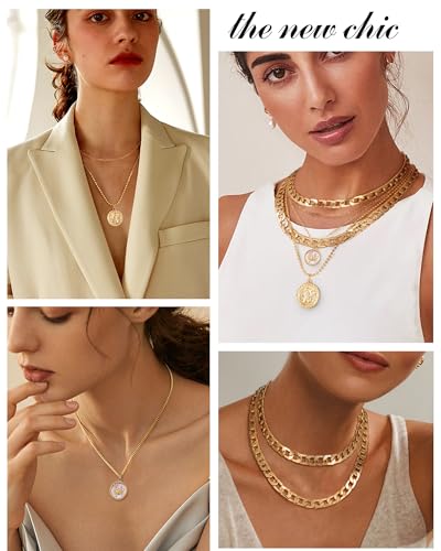 MJartoria Layered Necklaces for Women Trendy Retro Coin Pendant | Dainty Chunky Chain, Choker Necklaces, Jewelry Birthday Gifts - color: Golden, style: Zodiac-Cancer-3PCS Layered