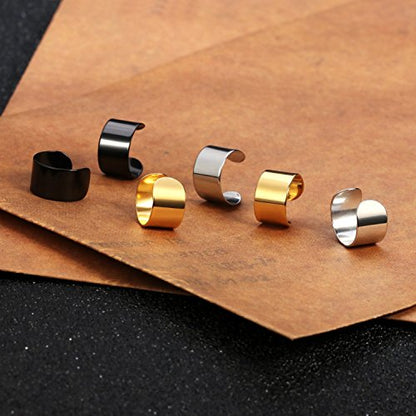 JEWELRIESHOP Earcuffs Stainless Steel Ear Cuffs Helix Cartilage Clip on Wrap Punk Earrings for Women Men Non Piercing Adjustable - color: 02. Steel Black