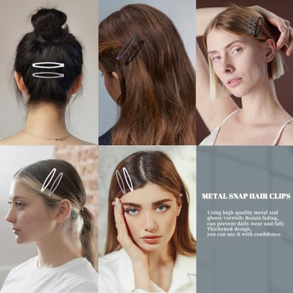 16 PCS Snap Hair Clips Metal Barrettes for Women Non Slip Barrettes for Thick and Thin Fine Hair,Matte Black Gray White,2.36 x 0.43 Inches. - color: Matte Black Gray White