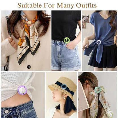 12PCS Silk Scarf Ring Clip T-shirt Tie Clips for Women Fashion Resin Ring Scarves Clasp Waist Buckle for Shirts Clothing Clothing Wrap Holder with 1 Exquisite Box (Inner 30mm/1.18in, Color 12)