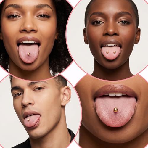 Gold Tongue Ring, 8Pcs 14G Stainless Steel Straight Nipple Barbells | Short Long Tongue Rings Gold Bridge Piercing Jewelry for Women Men, 12/14/16/18mm