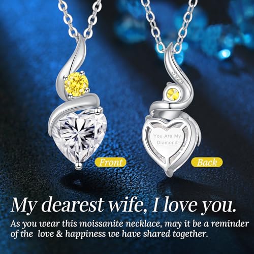 ANDSO Heart Moissanite Necklaces Birthday Jewelry Gifts for Women | S925 Silver /Gold Plating Birthstone Necklace, Ideal Anniversary Christmas Valentine Present for Mom Wife Her Girlfriend - style: Silver-2 Carat-Citrine Yellow