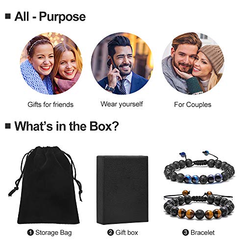 M MOOHAM Mens Bracelet - Beaded Natural Stone 8mm Tiger Eye Matte Agate Lava Rock Bracelets for Men Teen Boys Grandpa Dad Birthday Gifts Jewelry - style: "Lava Rock&Yellow Blue Tiger Eye Bracelets