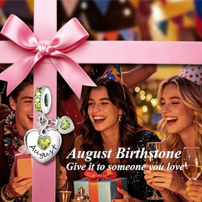 BLUELUNE Birthstone Charms, 925 Sterling Silver Dangle Charm with 5A Cubic Zirconia for Bracelets or Necklaces, Birthday, Mother's Day Present for Women - color: August