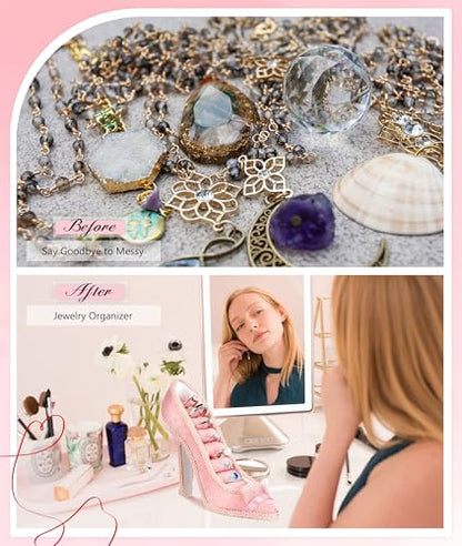 Jewelry Display Stand, Earring Necklace Ring Holder, Model Dress High heeled Shoes Earring Necklace Ring Jewelry Holder Stand Display (Champagne) - color: Champagne