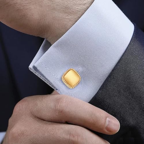 LeCalla 925 Sterling Silver Men's Cufflink | Silver Cufflinks For Men Jewelry | 14K Gold-Plated Cufflinks Business Wedding Shirt Accessories Gift for Son, Father, Husband - style: 14K Square Shaped