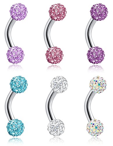 6-8-12PCS 14G 6-10mm Short Bar Tiny Heart Butterfly Evil Eye Devil Heart Snake Skull CZ Skull hand with Gem ball Stainless Steel Belly Button Rings Navel Rings for Women Barbell Eyebrow Body Piercing Jewelry - color: C:6pcs,Clay Ball