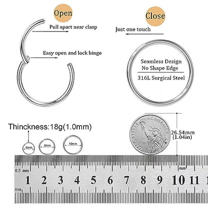 Small Gold Hoop Earrings, Lightweight 14K Gold Plated Huggie Hoop Earrings for Cartilage Helix Tragus, Hypoallergenic Earrings for Women Men, Tiny Thin Hoops Surgical Steel Endless Hoops Earrings 6-10 mm - color: 6/8/10 Hoop Silver-18g