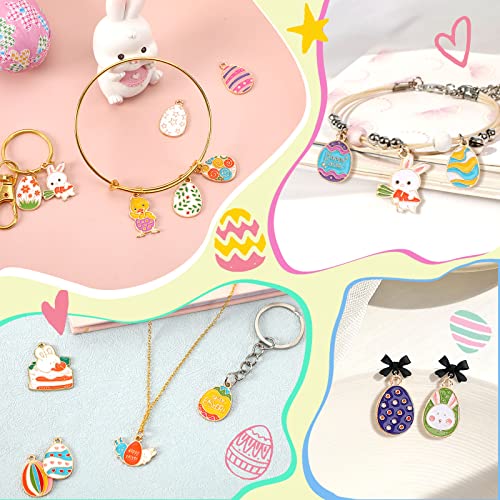 SANNIX 110Pcs Easter Charms, Easter Charms for Jewelry Making, Assorted Egg Chick Bunny Rabbit Bulk Gold Enamel Charm Spring Pendants for Crafts Bracelet Necklace Earrings - style: Easter Charms