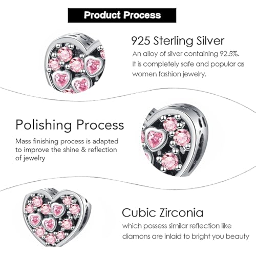 Charm for Bracelets and Necklaces, Heart Animals 925 Sterling Silver Bead Celestial Sun Moon Star Charms Jewelry Gift for Women Girls - color: Pink Heart Charm