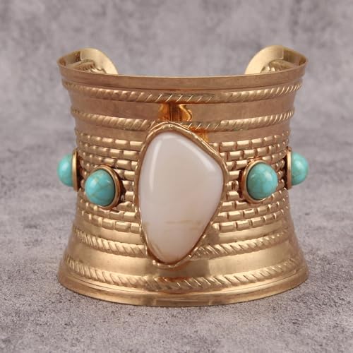 Gold Cuff Bracelet for Women Chunky Bracelet Statement Bracelet | Chunky Bangle Bracelets for Women Silver Beaded Open Bangle Stackable Stretch Bead Bracelet Boho Jewelry Gift for Wife Couple - style: Cuff Bracelets Trendy