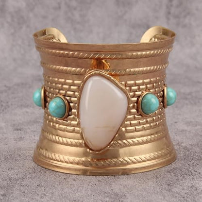 Gold Cuff Bracelet for Women Chunky Bracelet Statement Bracelet | Chunky Bangle Bracelets for Women Silver Beaded Open Bangle Stackable Stretch Bead Bracelet Boho Jewelry Gift for Wife Couple - style: Cuff Bracelets Trendy