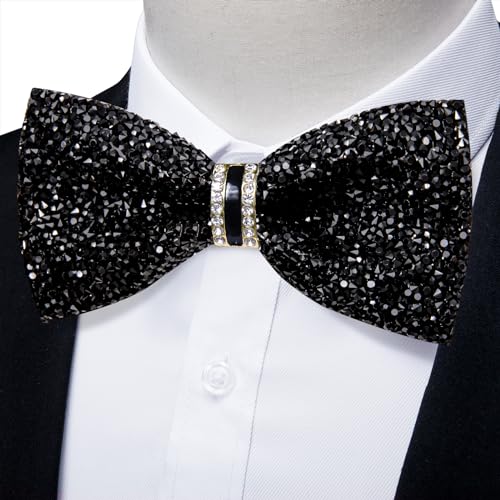 DiBanGu Mens Rhinestone Bow Tie with Ring and Lapel Pin Set | Adjustable Strap,Pre-tied Style,3PCS,Sequin Diamond Bowties，Solid/Mix Color,Shiny Accessory,for Party Prom Banquet Wedding - color: Black