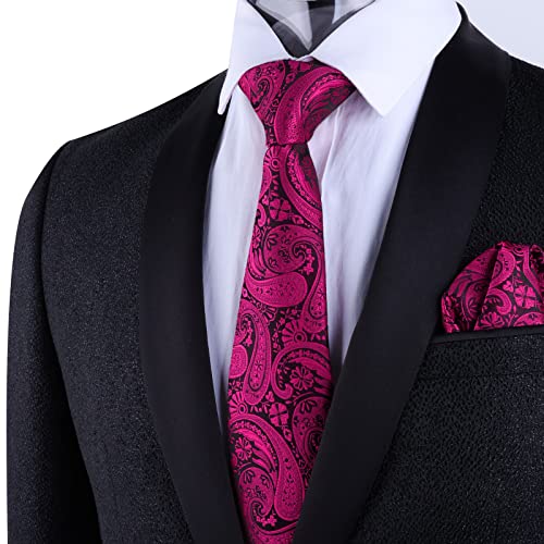 Alizeal Mens Gradient Paisley Necktie and Pocket Square Set | Elegant Design Perfect for Weddings Banquets Business Formal Events - color: 170-black+hot Pink