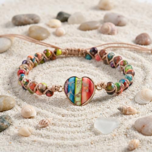 YGLINE Stone Bead Yoga Meditation Bracelet Healing Crystal Double Layer Natural Gemstone Beaded Relax Anxiety Bracelets for Women Men - color: chakra heart