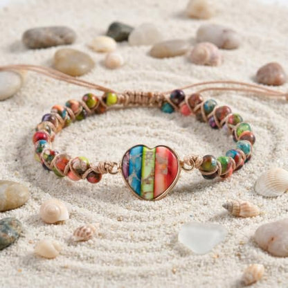 YGLINE Stone Bead Yoga Meditation Bracelet Healing Crystal Double Layer Natural Gemstone Beaded Relax Anxiety Bracelets for Women Men - color: chakra heart