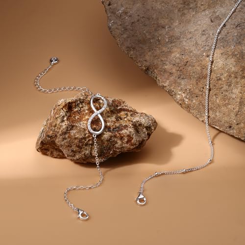 MILACOLATO 925 Sterling Silver Clasp Paperclip Chain Bracelets for Women | 14K White Gold Plated Adjustable Bracelets, Dainty Stackable Layered Satellite Beads Evil Eye Infinity Bracelets Jewelry Gift - color: Infinity Chain + Satellite Chain