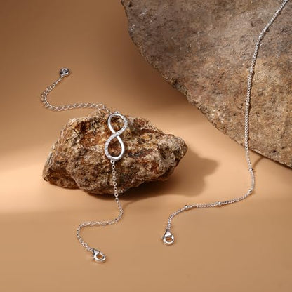 MILACOLATO 925 Sterling Silver Clasp Paperclip Chain Bracelets for Women | 14K White Gold Plated Adjustable Bracelets, Dainty Stackable Layered Satellite Beads Evil Eye Infinity Bracelets Jewelry Gift - color: Infinity Chain + Satellite Chain