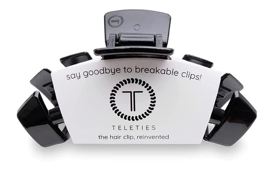 TELETIES - Large Hair Clip - Strong Grip, Bendable Teeth, Comfortable Curved Design - Ideal for Thick Hair - For All Hair Textures - Jet Black - color: Jet Black