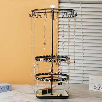 Multi layer rotating jewelry storage rack, capable of storing rings, earrings, necklaces, bracelets, adjustable jewelry display tree, black - color: C Black
