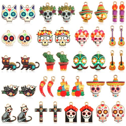 40 Pcs/20 Pairs Dia De Los Muertos Charms for Jewelry Making | Dia De Los Muertos Charms for Jewelry Making, Metal Day of the Dead Pendants, for DIY Earrings Bracelets Necklaces Crafts - style: Dia De Los Muertos