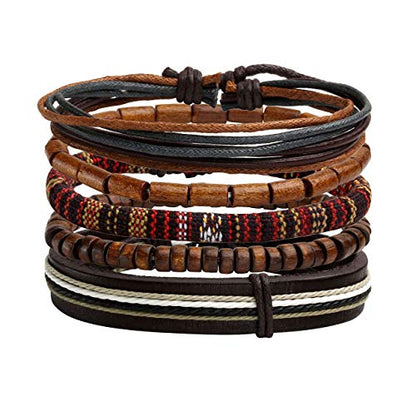 6-12PCS Braided Faux Leather Bracelet Punk Cuff Wrap Bracelets for Men Women Adjustable - color: H:18pcs