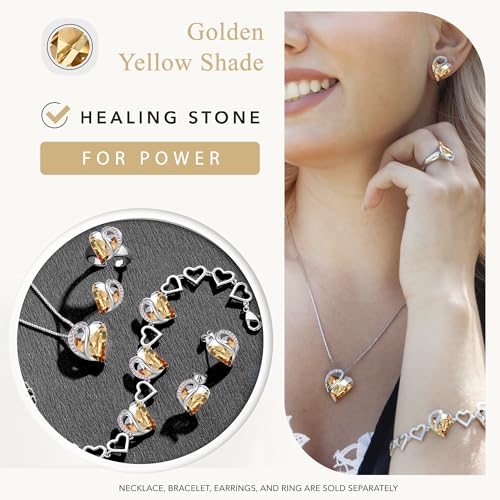Infinity Love Heart Stud Earrings for Women, Birthstone and Healing Stone, Gifts for Mom, Wife, and Her, Silver Plated - color: 11c-November-Silver Tone-Healing Stone for Power-Yellow Shade