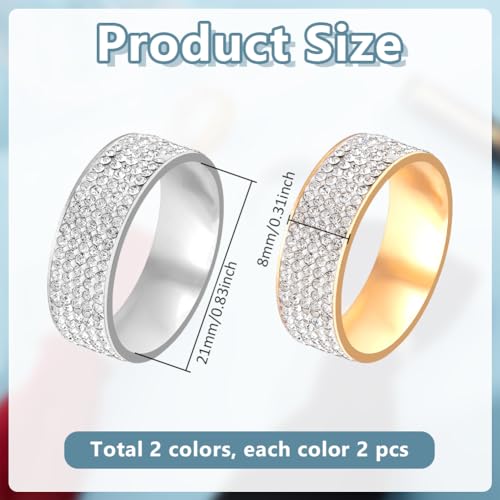 AHANDMAKER 4Pcs 2 Colors Men's Tie Ring Clasp Tie Accessories with Diamond Crystal Necktie Ring Solid Ties Tacks Accessories Necktie Clips Holder Stylish Clasp Rings for Wedding Jewelry Gifts