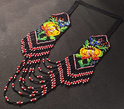 Weavish Layered Beaded Necklace – Boho Native Handmade Seed Bead Tassel Necklace, Bohemian Large Statement Beaded Necklace for Women - color: Multicolor