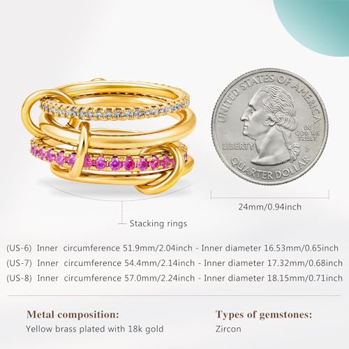 Cicy Bell Interlocking Ring for Women 18k Gold Plated CZ Stack Ring Set - color: Style B-Gold, size: 6