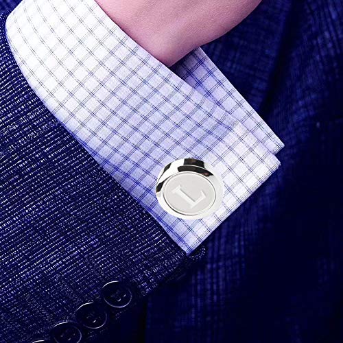 Mens Classic Stainless Steel Initial Cufflinks 26 Alphabet Initial Letter Cufflinks Business Wedding Shirts A-Z - style: L