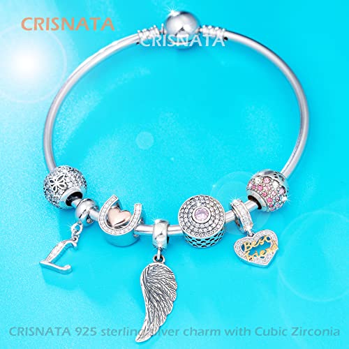 26 Letter Pendant Charms, Polished 925 Sterling Silver Complete Initial A-Z Dangling CZ Stone Alphabet Beads, fits European Bracelet Necklace, Gift for Mother/Father/Daughter/Son/Sister/Aunt - color: Letter L CZ Pendant Charm