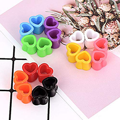 Qmcandy 6pcs/18pcs Heart Shape Acrylic Ear Tunnels Plugs Set Mix Color Stretcher Expander Piercing Tunnels Gauge 6G-7/8 inch - color: 9 pairs, 00g(10mm)