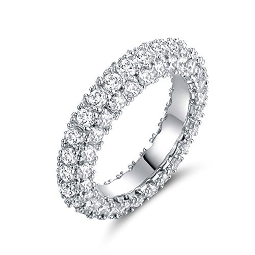 Barzel Womens 3 Row Eternity Ring Wedding Band 18k White Gold or Rose Gold Plated Cubic Zirconia Eternity Band Ring Jewelry - color: Silver