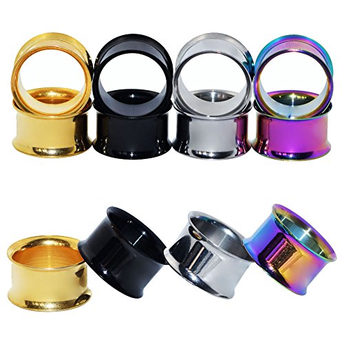 Qmcandy 18pcs or 8pcs 8g-5/8 in Organic Stone & Stainless Steel Mixed Ear Tunnels Stretching Plugs Piercing - color: 4 pair 5/8"(16mm)