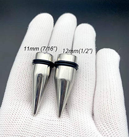 HEKEUOR 4 Piece 316l Steel Tapers and Tunnels Ear Stretching Kit Gauges Gauging Plugs Choose 1g 7/16 1/2 9/16 00g-14g - style: 7/16"(11mm)+1/2"(12mm) [Silver]