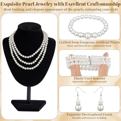 16 Pcs Pearl Jewelry Set with Necklace, Earrings and Bracelets, Pearl Necklaces for Women, Faux Pearls Set Jewelry for Wedding Bridal Christmas Party