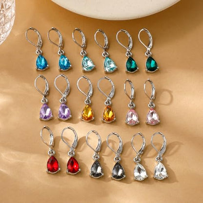 Dangle Earrings for Women Multicolor Crystal Drop Earrings Set Leverback Teardrop Earrings 925 Silver and 14K Gold Plated Hypoallergenic Fashion Cubic Zirconia Dangle Earrings Trendy Jewelry Gifts for Women - style: Teardrop Set-S 4