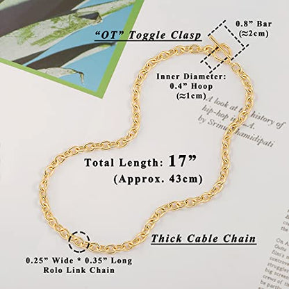 Aobei Pearl 18K Gold Plated Paperclip Chain Choker Satellite Chain Freshwater Cultured Biwa Pearl Pendant Necklace Dainty Turquoise Jewelry for Women - color: Cable Chain