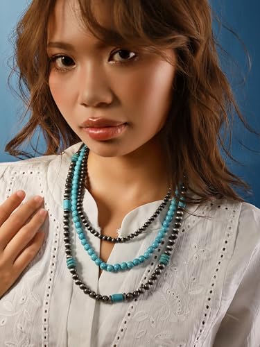 MINACHI Boho Multi Layer Necklace with Green Stone Beads, Handmade Beaded Chain Necklace, Vintage Hippie Jewelry for Women - style: Necklace NECK.004