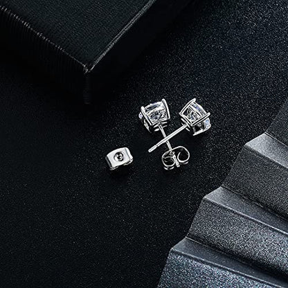 MDFUN Hypoallergenic CZ Stud Earrings Set for Women/Men,6 Pairs 18K Gold Plated Round 3-8mm Clear Cubic Zirconia Earring Pack Jewelry Gift - color: White gold-4mm-6 pairs