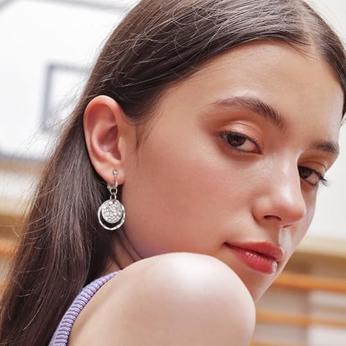 Awinesn Clip on Earrings for Women 14K Gold/Sterling Silver Plated Disc Earrings for Women Circle Drop Dangle Earrings Jewelry Hypoallergenic Hammered Non Pierced Earring Jewelry Gifts Wedding Party - style: Circle-S