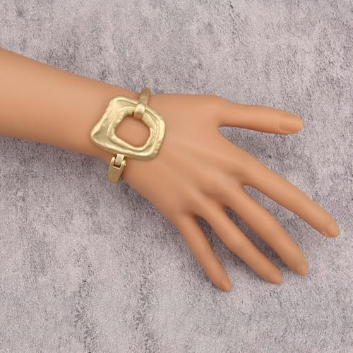 GelConnie Chunky Cuff Bangle Bracelet for Women, Statement Jewelry | Gold and Silver Tone Cuff Bangles with Resin, Crystal and Textured Accents for Party, Vacation and Dressy Looks - style: Bangle 03-Gold