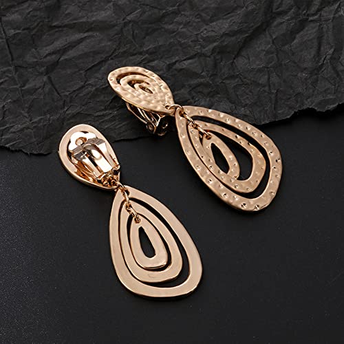 Gold Metal Clip On Earrings for Women Non Pierced Dangle Drop Earrings Multiple Styles - color: gold irregular