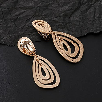 Gold Metal Clip On Earrings for Women Non Pierced Dangle Drop Earrings Multiple Styles - color: gold irregular