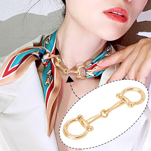 Joez Wonderful Scarf Ring Clip, Wide Band Chunky Chain Silk Scarf Buckle, Shawl Clips Scarf Clasp Holder Scarves Pin - color: (Horsebit) Gold